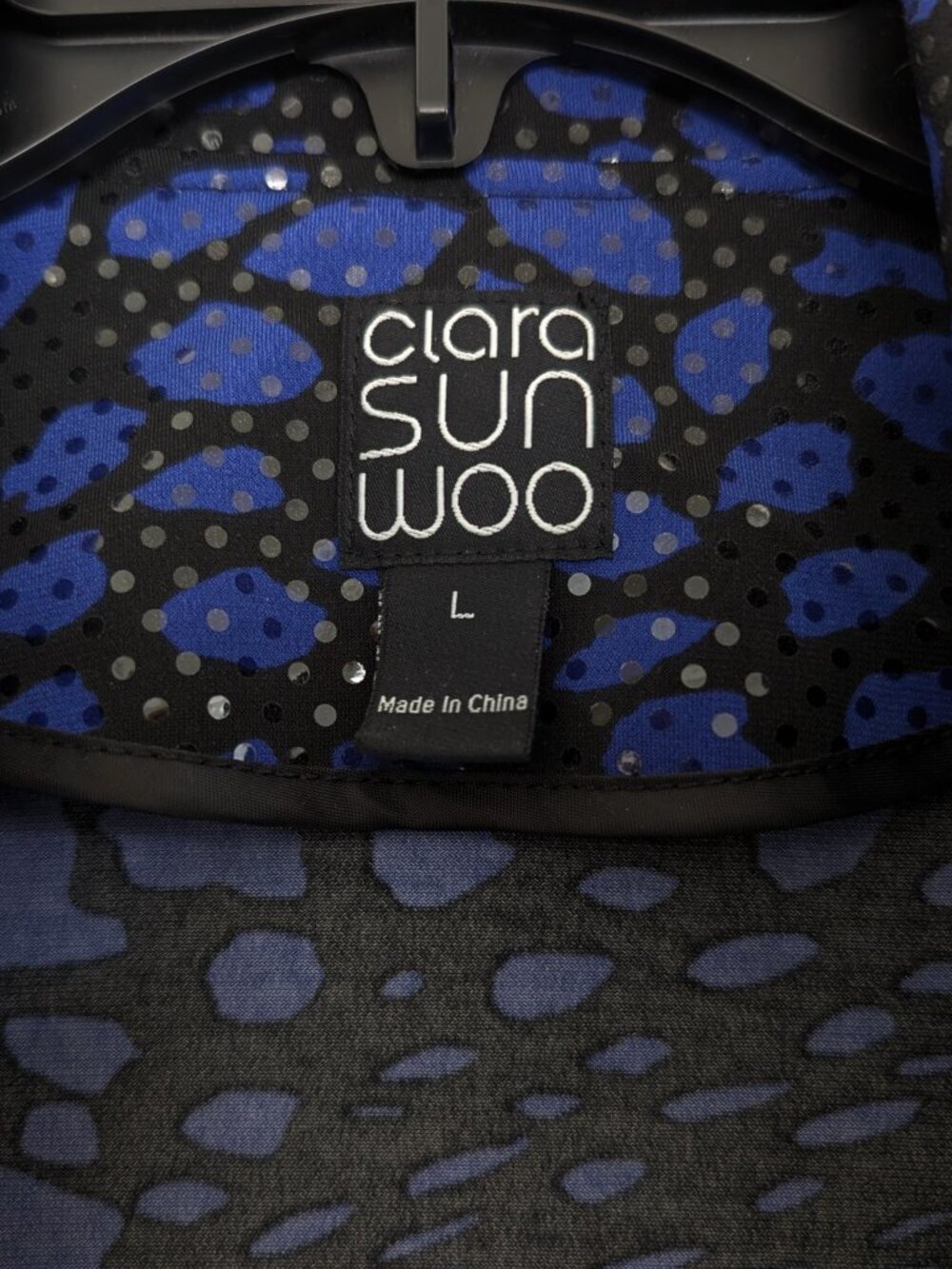 CLARA SUN WOO Jacket L Blue Black Sequin Button Shine Evening Designer - Picture 7 of 10